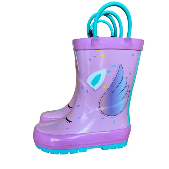 🌼 5/$25 Girls Unicorn Rain Rubber Boots Size 5 Toddler Purple Pink Teal - Picture 2 of 7